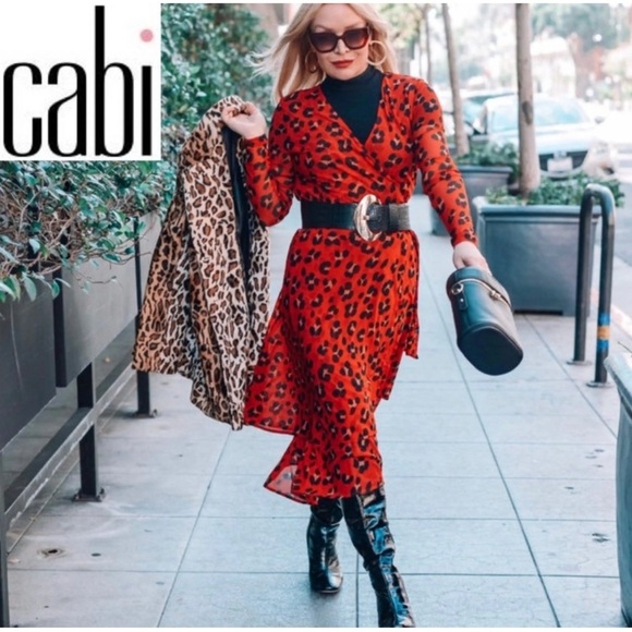 NWOT Cabi Viviene Siren Wrap Dress Size M #5771 Red leopard Print Dress - Picture 14 of 15
